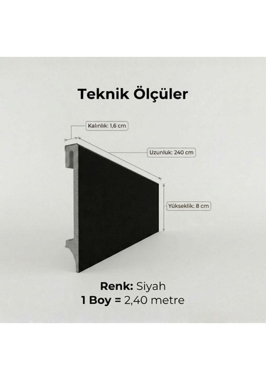 Espumo Kompozit Süpürgelik 8 cm Siyah | Suya Dayanıklı Parke Duvar Süpürgelik 2,40 m ESP206