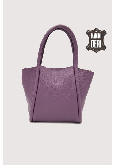 Hakiki Deri Kadın Organizerlı El Çantası Mürdüm Smr9206 Mürdüm