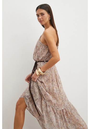 Uterpe One Shoulder Tiered Dress Pembe