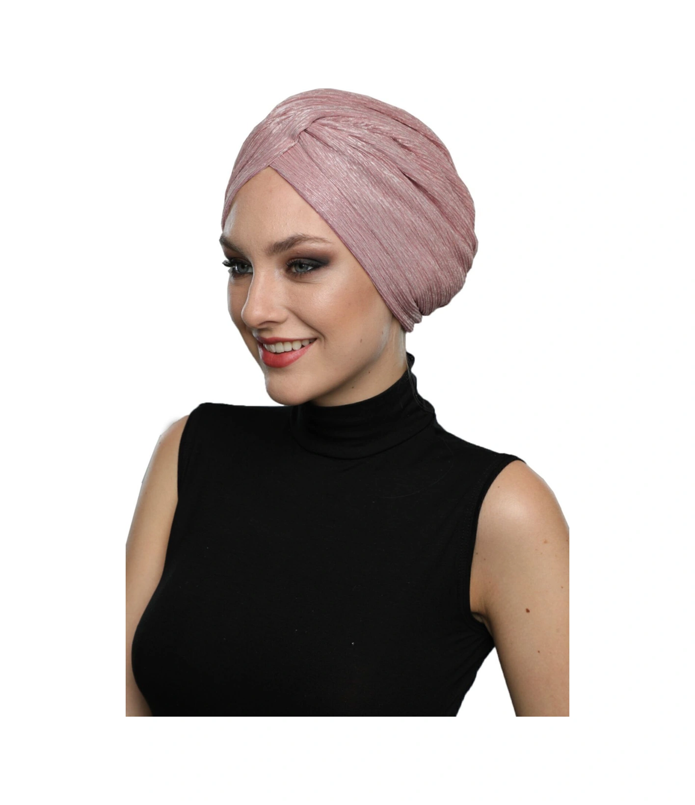 Simli Çapraz Astarlı Pudra Hazır Türban Tesettür Bone Pudra