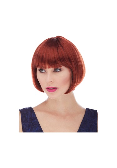 Kızıl Renk Düz Kesim Astarlı Küt Parti Peruğu