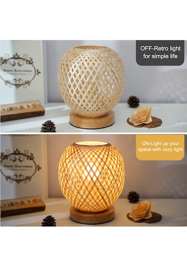 Neoglint Kahverengi Başucu Lambası Yatak Odası Rahat Bambu Dokuma Lamba Diğer