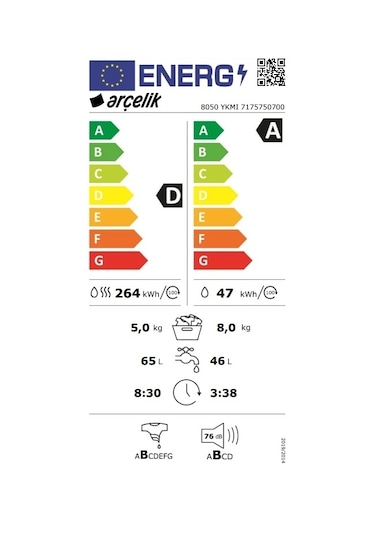 Arçelik 8050 YKMI Kurutmalı 1200 Devir 8 KG Çamaşır Makinesi