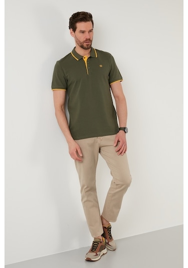 Buratti % 100 Pamuk Düğmeli Regular Fit Erkek Polo Yaka T Shirt 5902118 Haki-Sari
