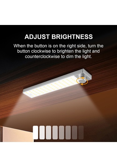 Dianziye Usb Şarjlı Led Dolap Lambası - 3 Renk Ayarlanabilir, Döner Anahtar, 64 Sarı+64 Beyaz Işık, Alüminyum Substrat Beyaz