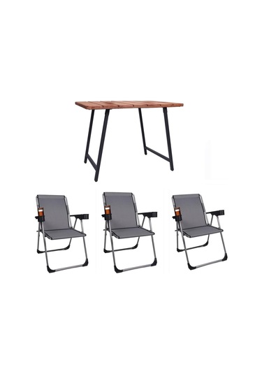 Alin Metal 3''lü Lüks Bardaklı Kamp Sandalyesi Ve Masa Set Gri Gri
