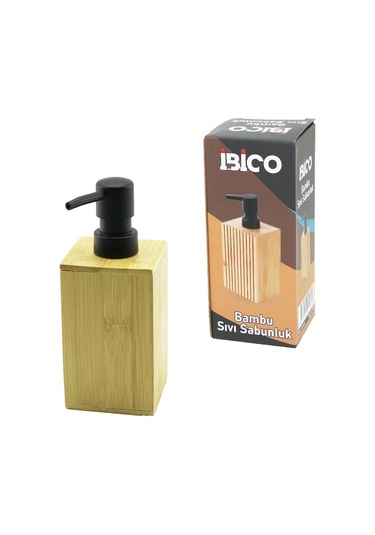 Kare Ahşap Bambu Sıvı Sabunluk Siyah Plastik Pompa Çap: 7cm - Y: 11.5cm Çok Renkli