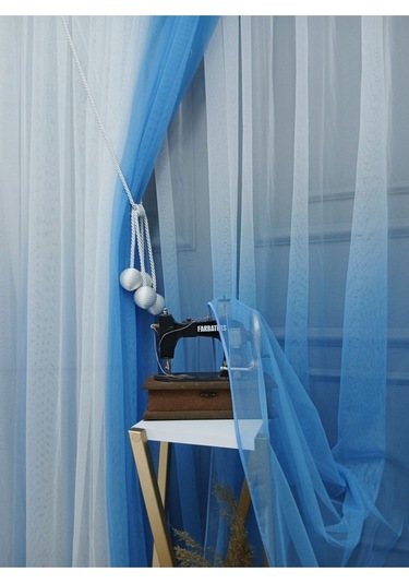 Tül Perde Çocuk Odası Yeni Tasarım Mavi Renkli Renk Geçişli Değrade Sağ/sol Takım Tül Fon Perde Mavi