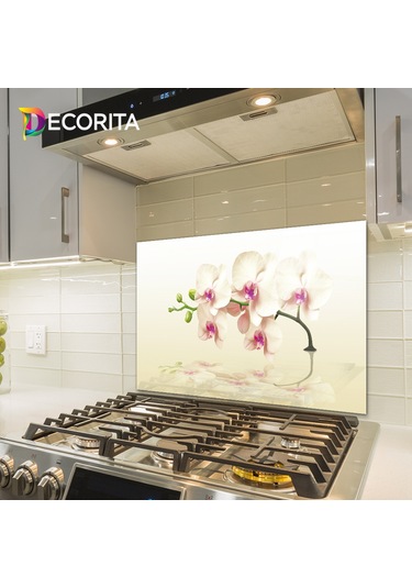 Decorita Krem Orkide | Cam Ocak Arkası Koruyucu | 49,5cm x 76cm