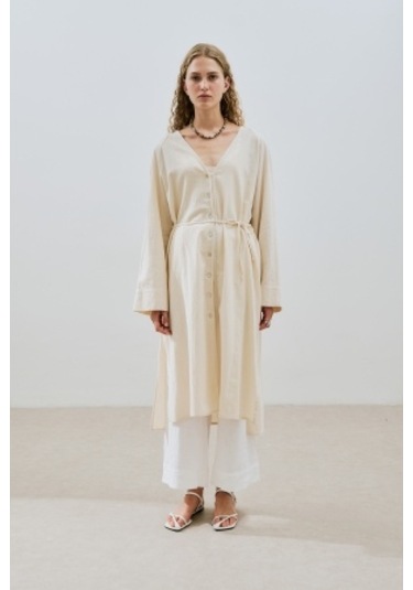 Dokulu Düğmeli Uzun Tunik Natural Natural