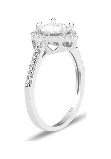 Taşlı Beyaz Kalp 925 Ayar Gümüş Sevgiliye Eşe Anneye Hediye Yüzük