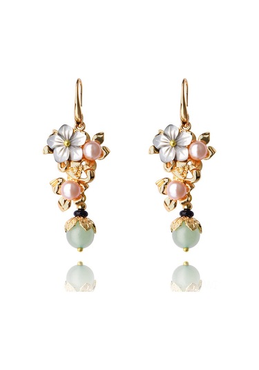 Wezone Zencefil Yeşili İpek Ve Siyah Mantar Boncuklu Klasik Çin Stili Uzun Küpe, Kadınlar İçin Modern Ve Dayanıklı Güzellik Aksesuarı Gold