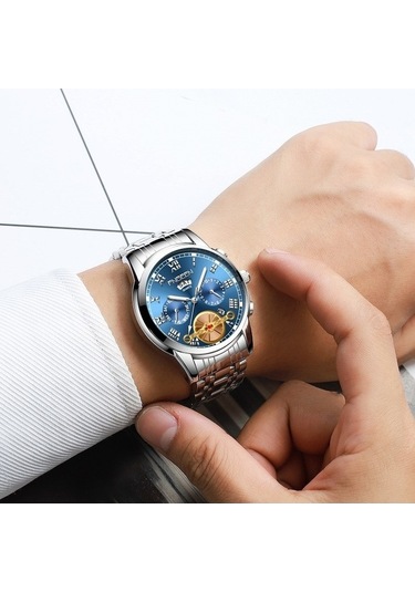 Novahub Fngeen 4001 Erkekler Kuvars Saat, Kahverengi Deri Altın Siyah Yüzey, Çok Renkli Fonksiyonlar Çok Renkli