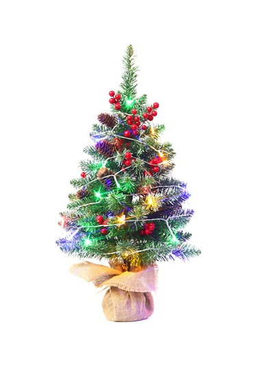 24" Mini Noel Ağaçları Pille Çalışan Yapay Prelit Çok Renkli