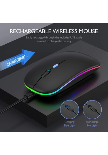 Led Kablosuz Fare İnce Şarj Edilebilir Kablosuz Sessiz Fare 2.4g Taşınabilir Usb Alıcılı Diğer