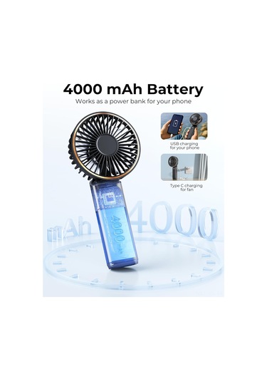 Yunboo Usb Şarjlı 3600mah Bataryalı Boyun Asılı/eldeki Katlanabilir Masaüstü Mini Fan Siyah