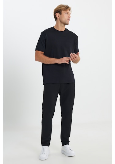 AC&Co / Altınyıldız Classics Erkek Sıyah %100 Pamuk Modern Fit Normal Kesim Bisiklet Yaka Tişört Sıyah Siyah