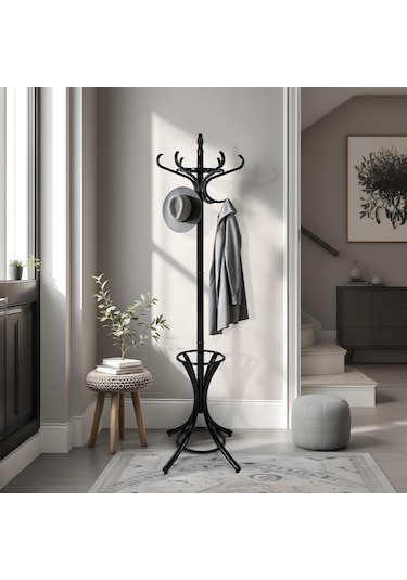 Handy Mate Dorya 12li Ahşap Askılık-mat Siyah 51x185x51 Cm Siyah