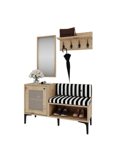 Trio Aynalı,raflı Ayakkabılık/portmanto