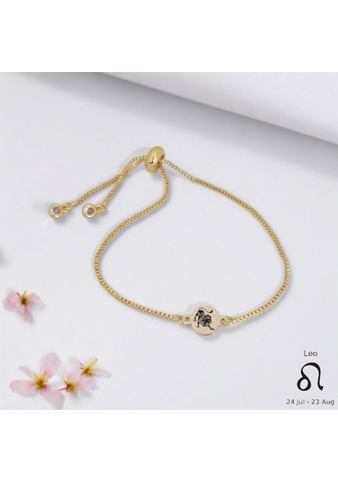 Archin Aslan Burçları İçin Yuvarlak Motifli Zincirli 14 Ayar Altın Plakalı Hediye Bileklik-417burç Aslan