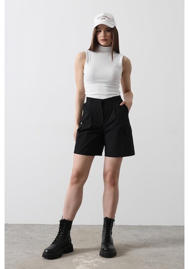 Moderie Butik Cargo Cepli Şort - Siyah Siyah