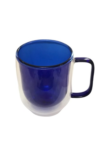 Çift Cidarlı Cam Kupa Lacivert Renk