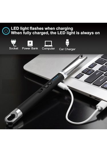 Yifomall Usb Şarjlı Rüzgara Dayanıklı Ark Çakmak - Led Aydınlatmalı Kamp & Barbekü Çakmağı Çok Renkli
