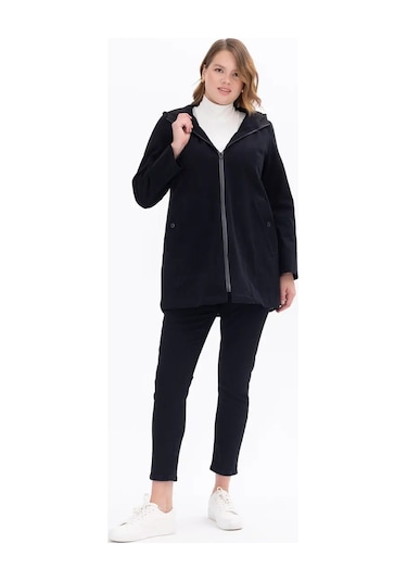 Gala-xi Kapüşonlu Büyük Beden Sırt Detaylı Siyah Kadın Kap 232111201004 Siyah