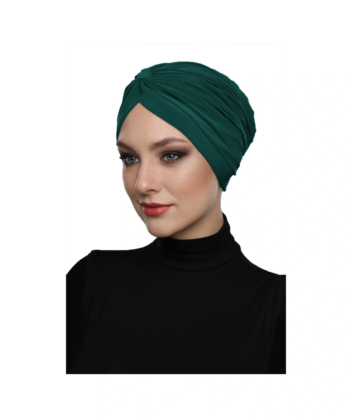 Çapraz Bantlı Yeşil Hazır Türban Tesettür Havuz Bonesi Hürrem