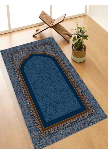 Mavi Namazlık Seccade Kaymaz Taban Keçe Süngerli Diz Ağrıtmaz Ahs961-1