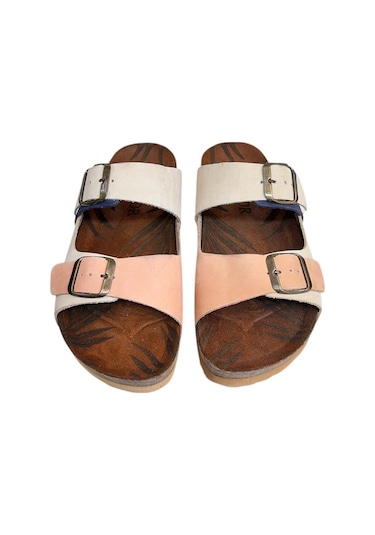 Lacivert Multi Hakiki Deri Nubuk Çift Bant Tokalı Mantar Taban Terlik Lacivert