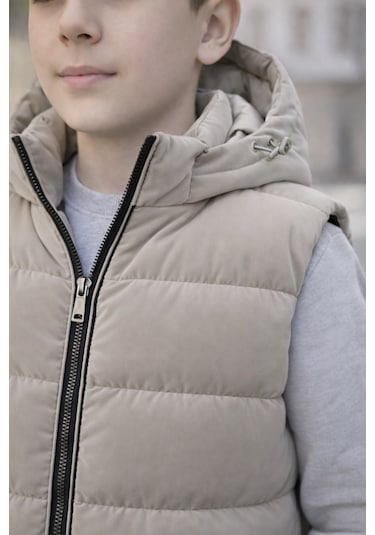 Pina Kids Erkek Çocuk Kapüşonlu Şişme Yelek Bej