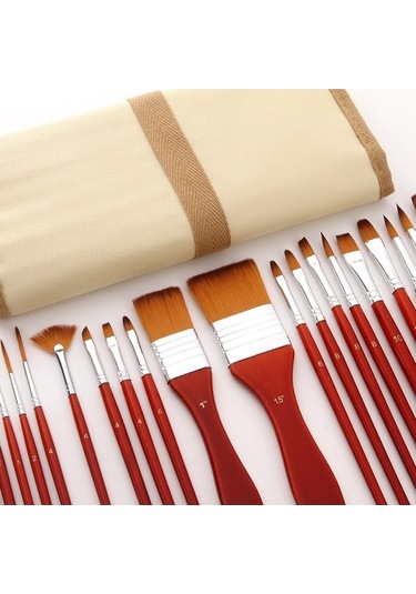 Willowhaven 24 Adet Kanvas Çanta Naylon Yün Guaj Fırça Seti Kırmızı Boya Aksesuarları