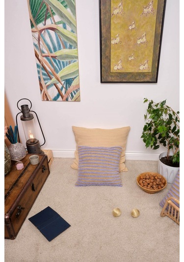 Peraluna Luxury Pıllow Simli Çizgili Triko Yastık Kılıfı 45x45 Cm Açık Lila/gold - Açık Lila