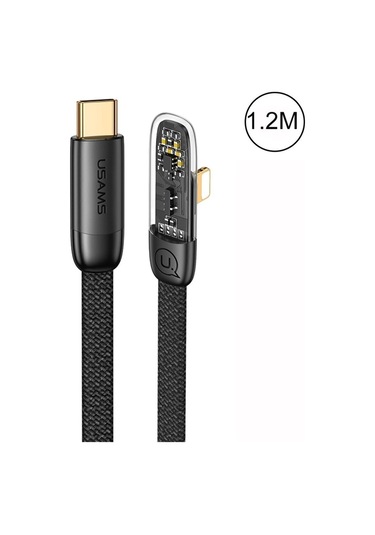 Usams Sj583 20w Lightning To Type-c Dirsek Hızlı Şarj Ve Veri Kablosu 1.2m Şeffaf Siyah