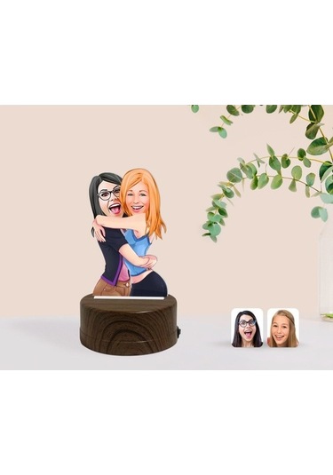 Kişiye Özel Kız Kardeşler Karikatürlü Dekoratif 3D Biblo Led Işık (483006667)