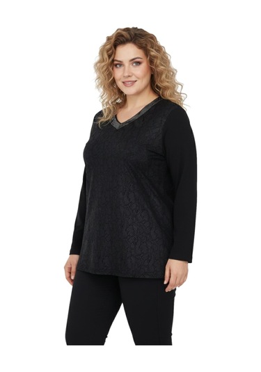 Wearon Kadın Siyah V Yaka Taşlı Bluz Bgl-st05149 Siyah
