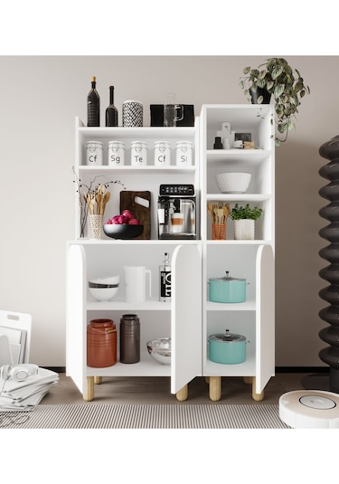 Parma 3 Kapaklı Mutfak Dolap, Kahve Köşesi, Çok Amaçlı Dolap Beyaz