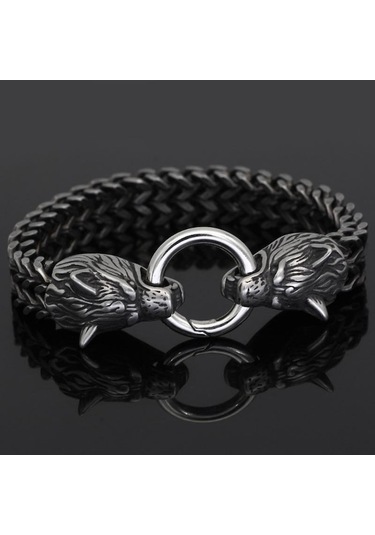 Novahub Siyah Yeni Yüksek Kaliteli İskandinav Efsane Paslanmaz Çelik Erkek Bilezik Vintage Kişise Viking Takı Kurt Çelik Bileklik 56968389 Siyah Siyah