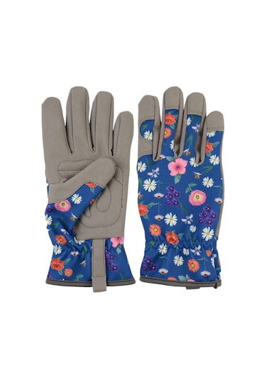 Neevoyu Mikrofiber Bahçe Eldiveni - Pencere, Budama, Çalı Temizliği İçin Dayanıklı, Nem Geçirgen Ve Kesici Korumalı - Mavi Desenli S Boy