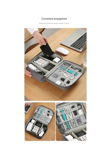 Kablo Saklama Çantası Su Geçirmez Dijital Elektronik Organizatör Gri