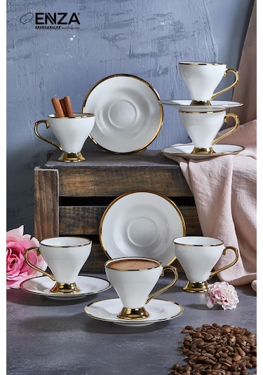 Kahramanlar Atlas 6 Kişilik Porselen Fincan Takımı Beyaz