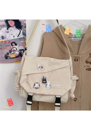 Beyaz Kore Omuz Çantası Japon Retro Messenger Çanta Öğrenci Messenger Çanta Beyaz