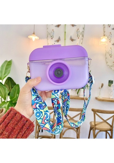 Kamera Plastik Kupa Çocuklar Hip Suyu Kupası Seyahat Eğlence Su Kupası Mor