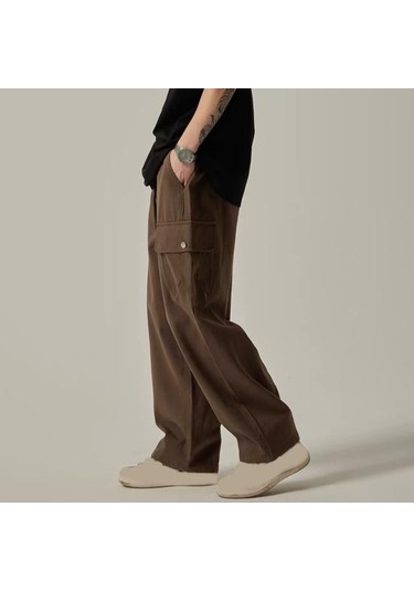 Çok Cepli Amerikan Tarzı Düz Geniş Paça Gevşek Bağcıklı Elastik Bel Erkek Kargo Pantolon Seyahat Günlük Kullanım İçin Sokak Pantolonu Siyah Çok Cepli Amerikan Tarzı Düz Geniş Paça Gevşek Bağcıklı Elastik Bel Erkek Kargo Pantolon Seyahat Günlük Kullanım İçin Sokak Pantolonu Siyah