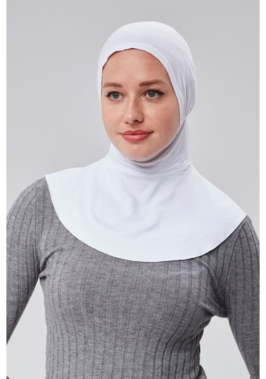 Kadın Pratik Tesettür Sporcu Boyunluklu Hijab Geçmeli Bone Penye Kumaş Beyaz