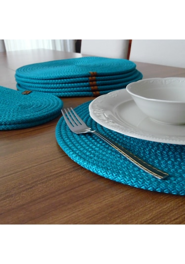 Turkuaz 6 Kişilik 7parça Amerikan Servis, Hasır Supla Takımı, Tab Turkuaz