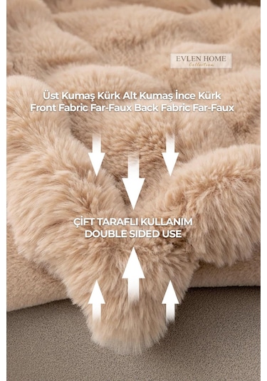 Kürk Yatak Örtüsü Çift Kişilik Dolgulu Peluş Yumuşak Çift Taraflı Yorgan 3 Parça Loria Kahve Kahverengi