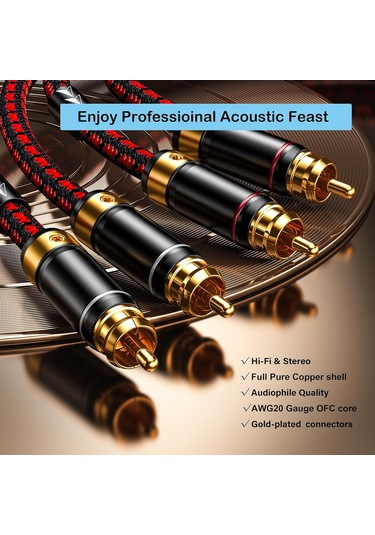 Fosenze Yüksek Kaliteli 2 Paket Rca Erkek-erkek Stereo Ses Kablosu, 4n Oksijensiz Bakır Çekirdek, 3u Altın Kaplama, 0.75m 2.5ft - Müzik Severler İçin, Hi-fi Ses Kalitesi
