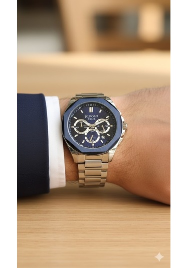 Jg. Polo Club Erkek Kol Saati Gümüş Ve Mavi Renk, Mavi Kadran - S04415m.4, 2 Yıl Garantili Gümüş - Mavi